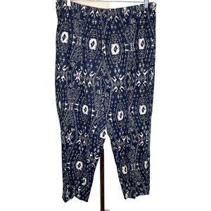 Carole Little size 20W blue & white pants elastic waist Geo print Aztec